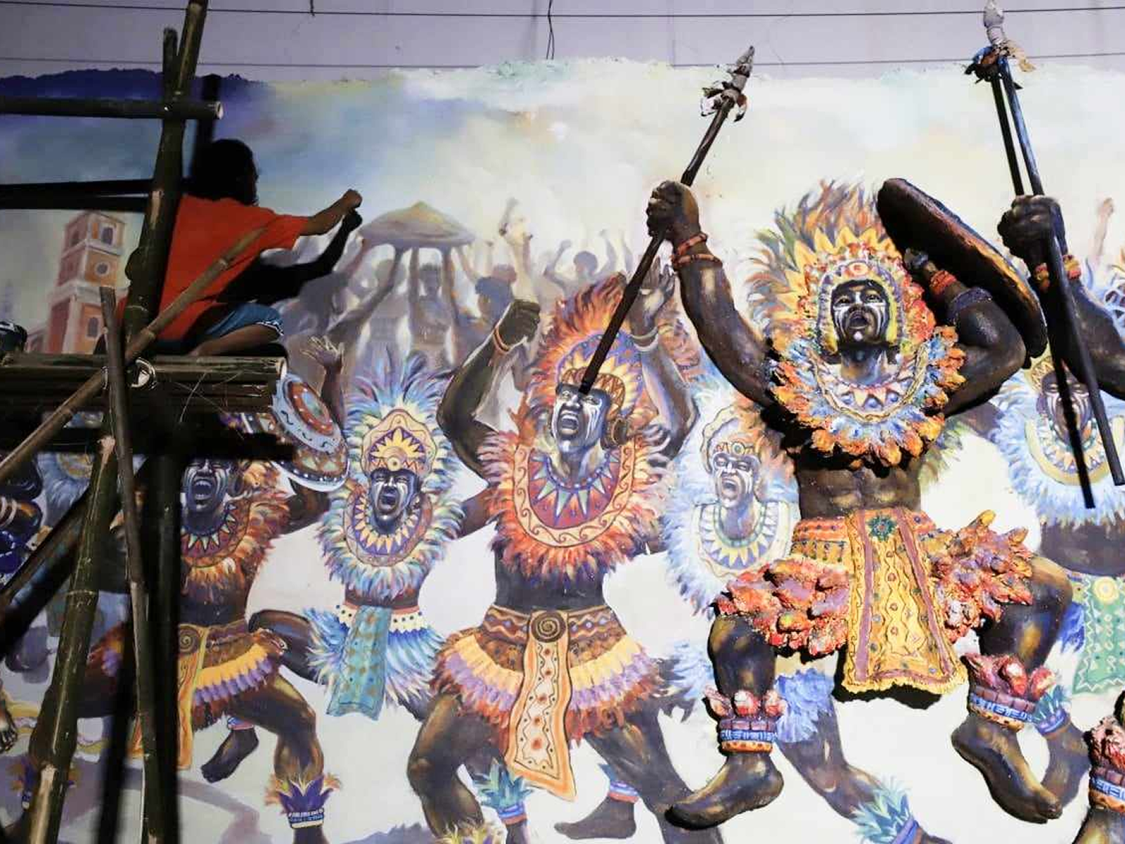 A contingent performing the Bornean datu story at the grandstand