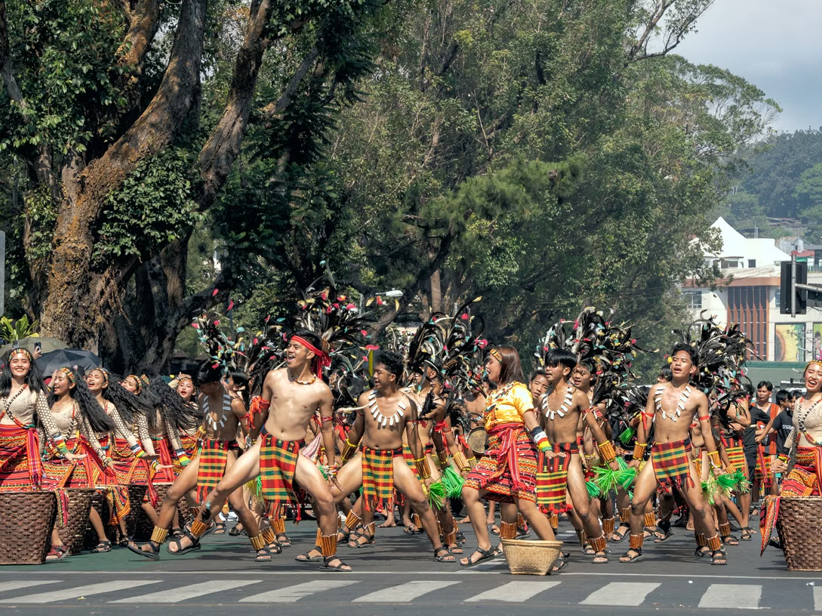 Dancers moving through the streets of Tacloban